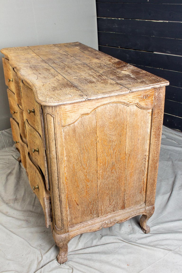 Antique French Stripped Oak Curved-Front Three-Drawer Commode at 1stDibs