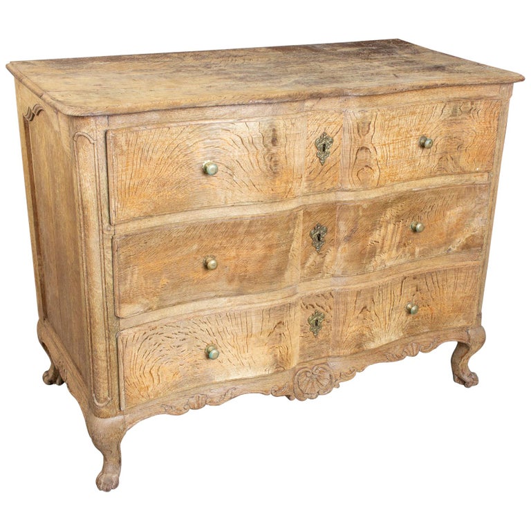 Antique French Stripped Oak CurvedFront ThreeDrawer Commode at 1stDibs