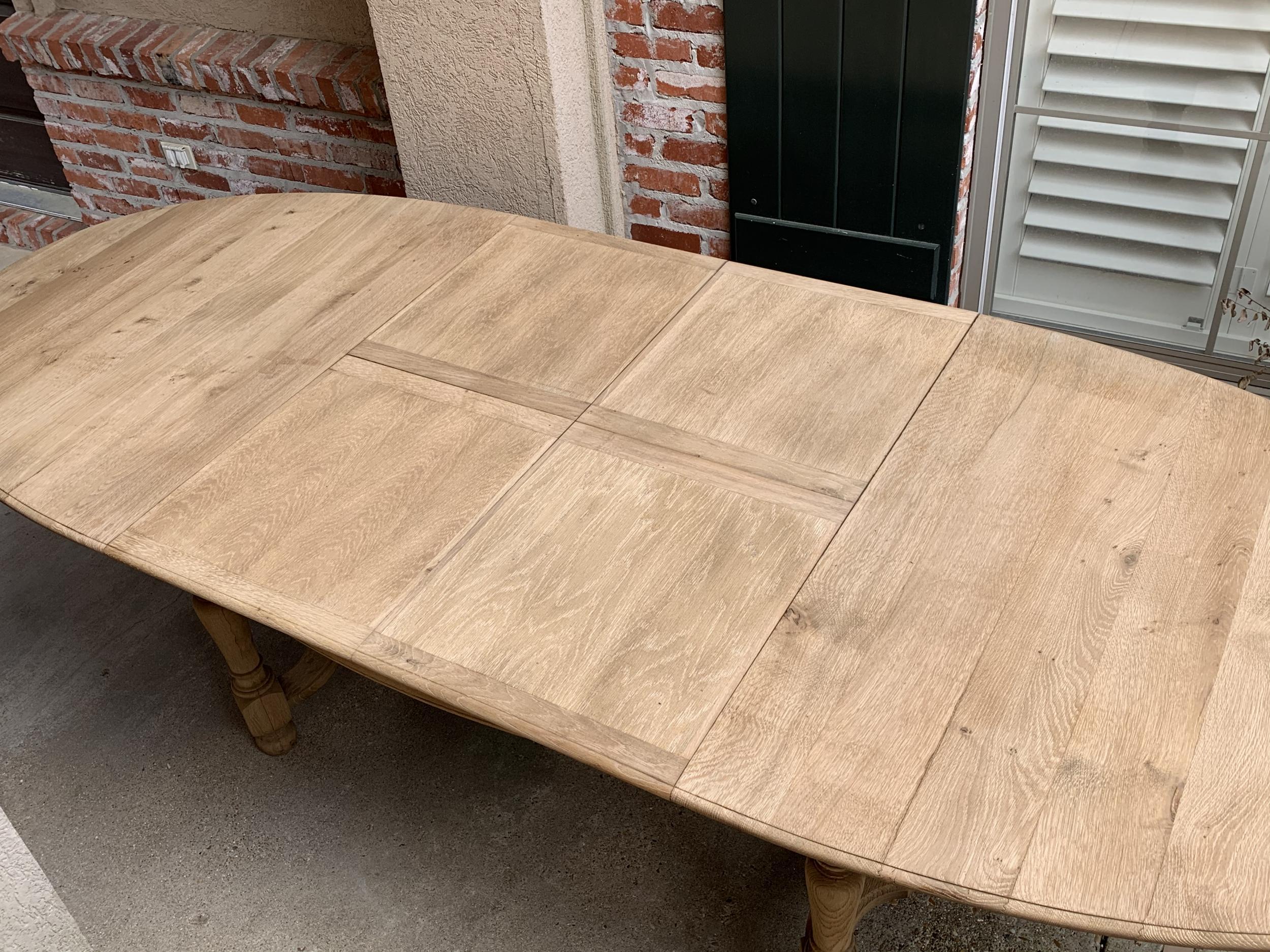 Bleached Antique French Stripped Oak Oval Dining Table Farmhouse Draw Leaf Rustic