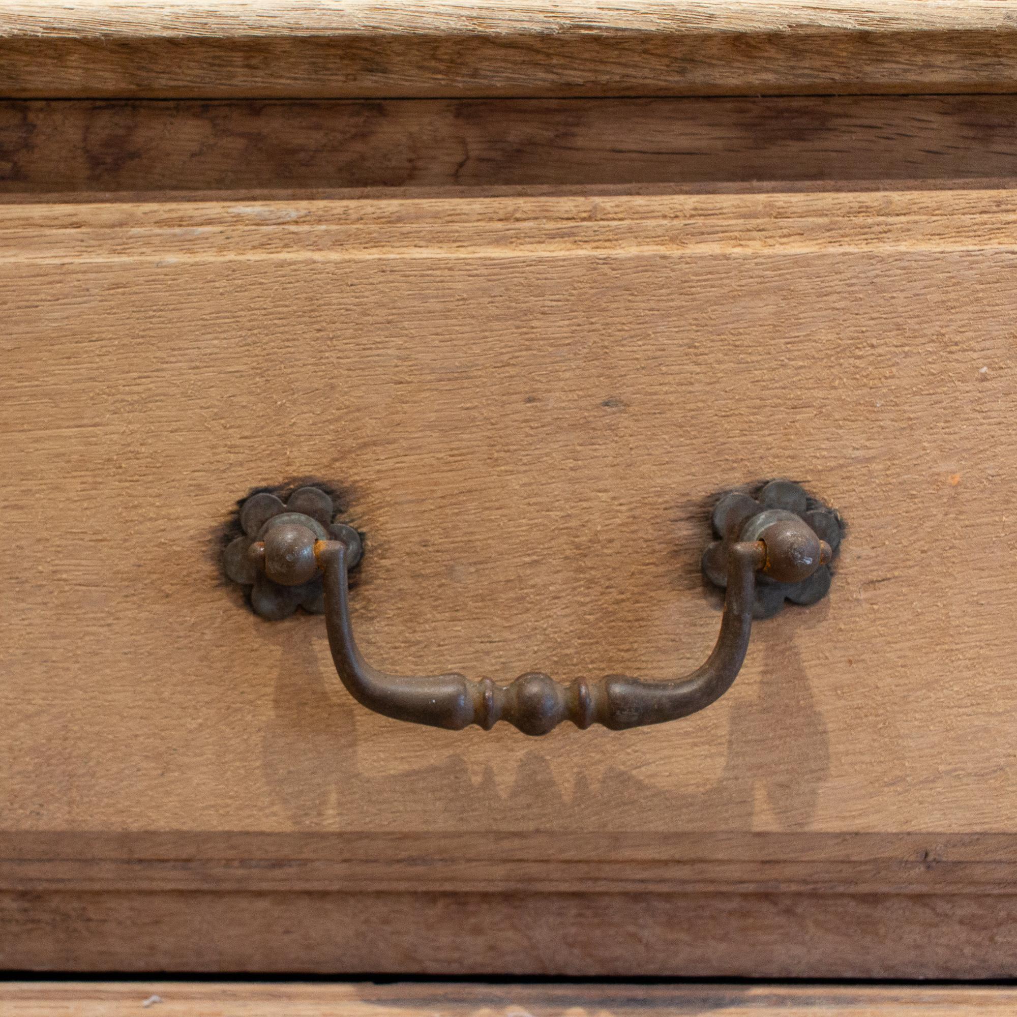 Antique French Stripped Wood Three-Drawer Commode with Carved Details 2