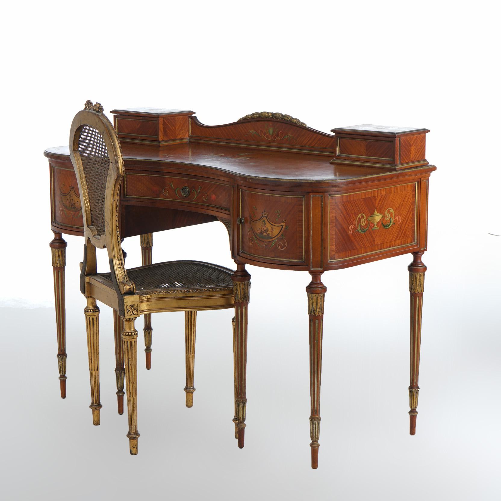 Antique French Style Adams Decorated Satinwood Vanity & Chair Circa 1900 11