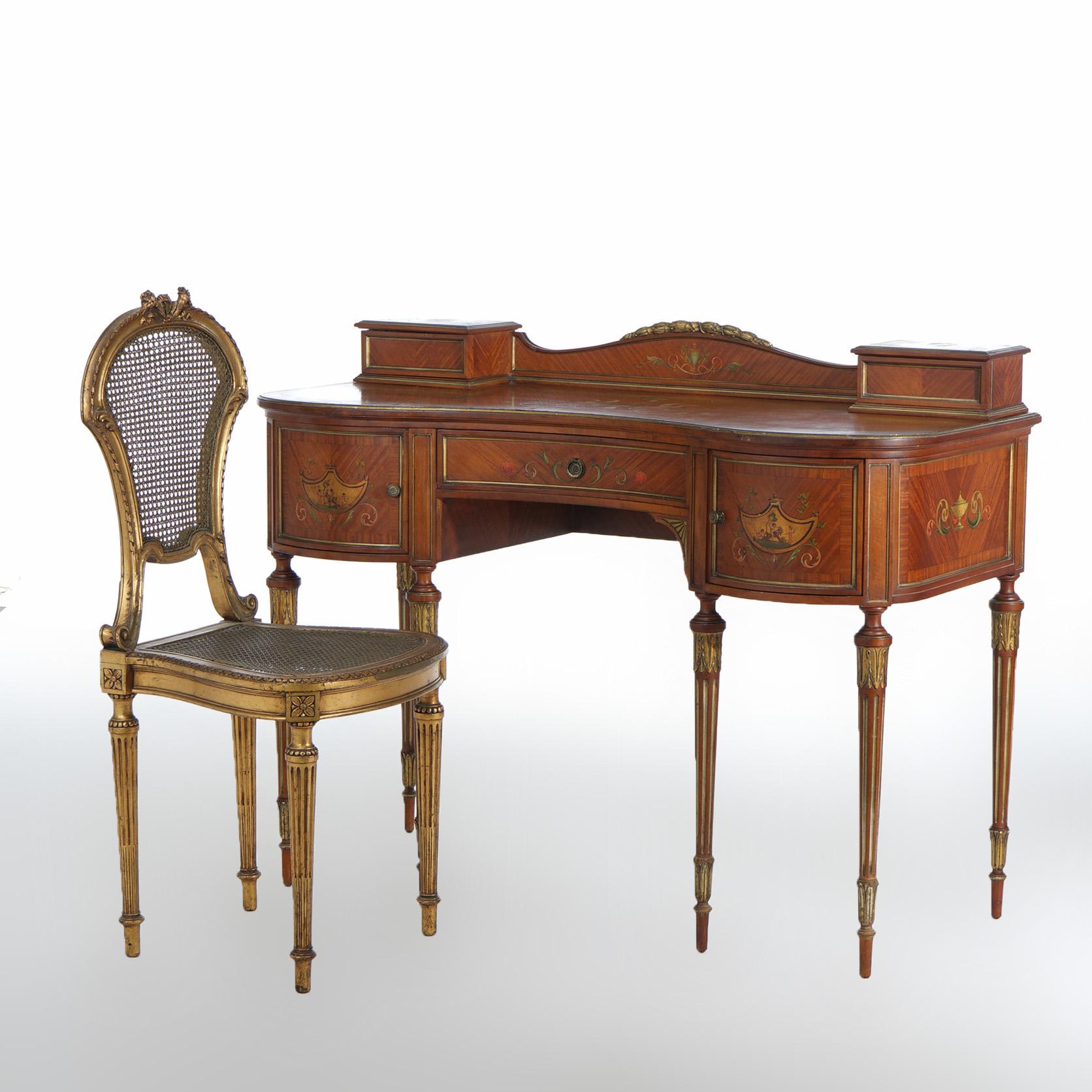 Antique French Style Adams Decorated Satinwood Vanity & Chair Circa 1900 15