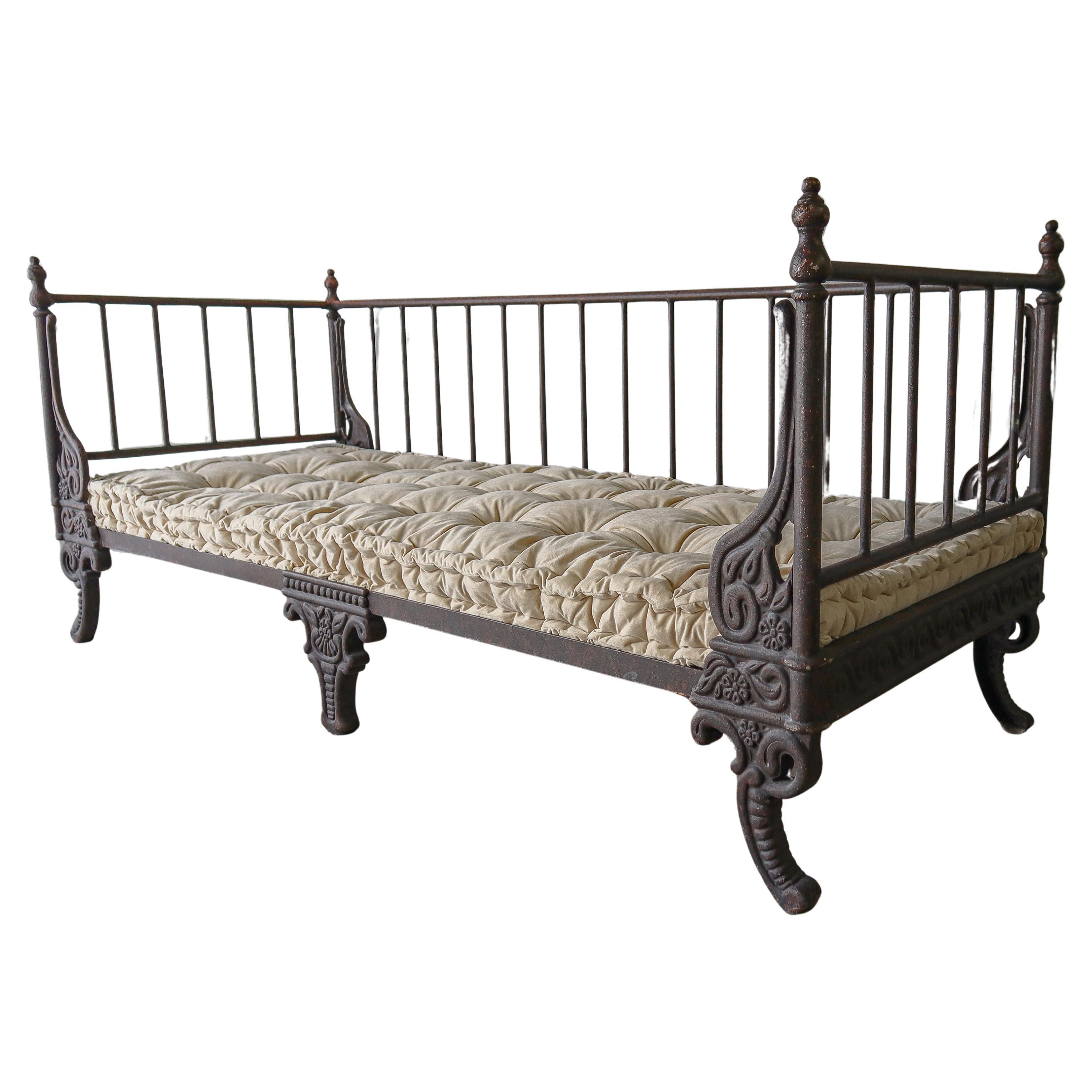 Antique French Style Aged Cast Metal Daybed Bench