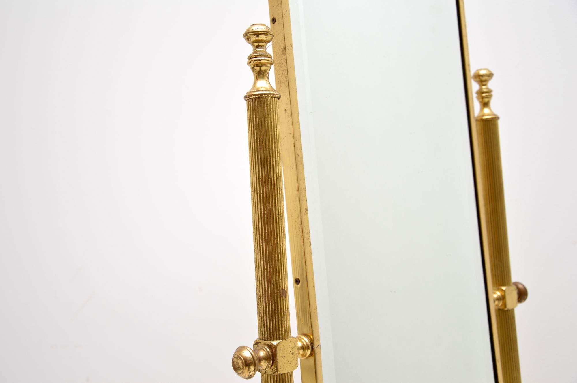 Mid-Century Modern Antique French Style Brass Cheval Mirror