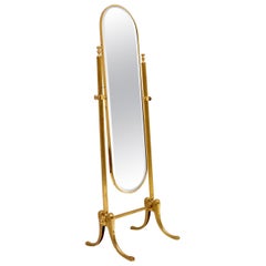 Antique French Style Brass Cheval Mirror