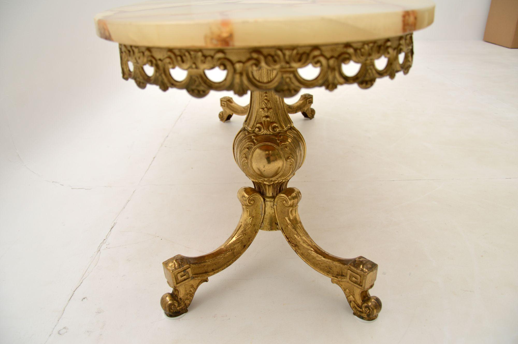 Mid-20th Century Antique French Style Brass & Onyx Coffee Table