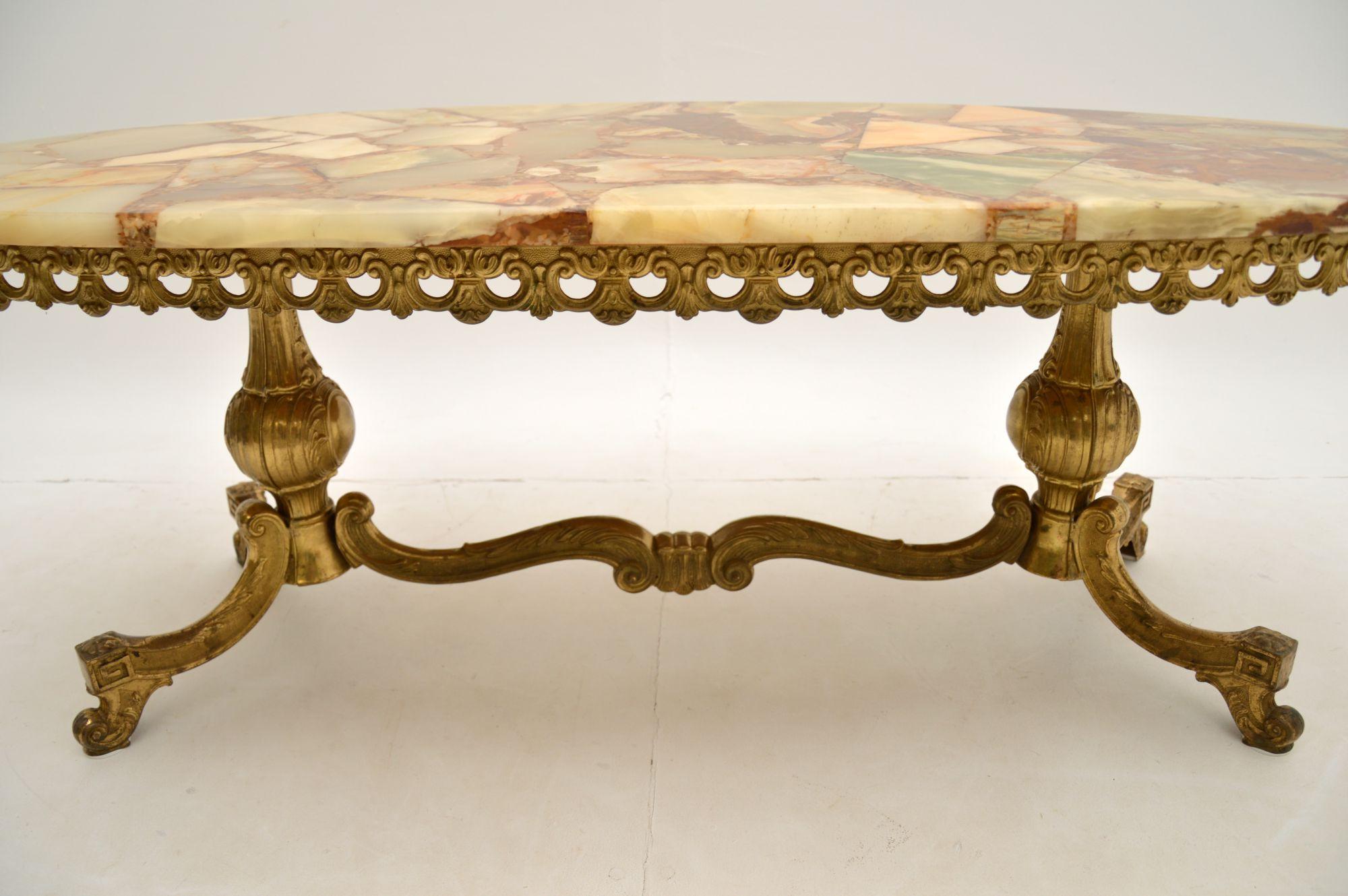 Antique French Style Brass & Onyx Coffee Table 1