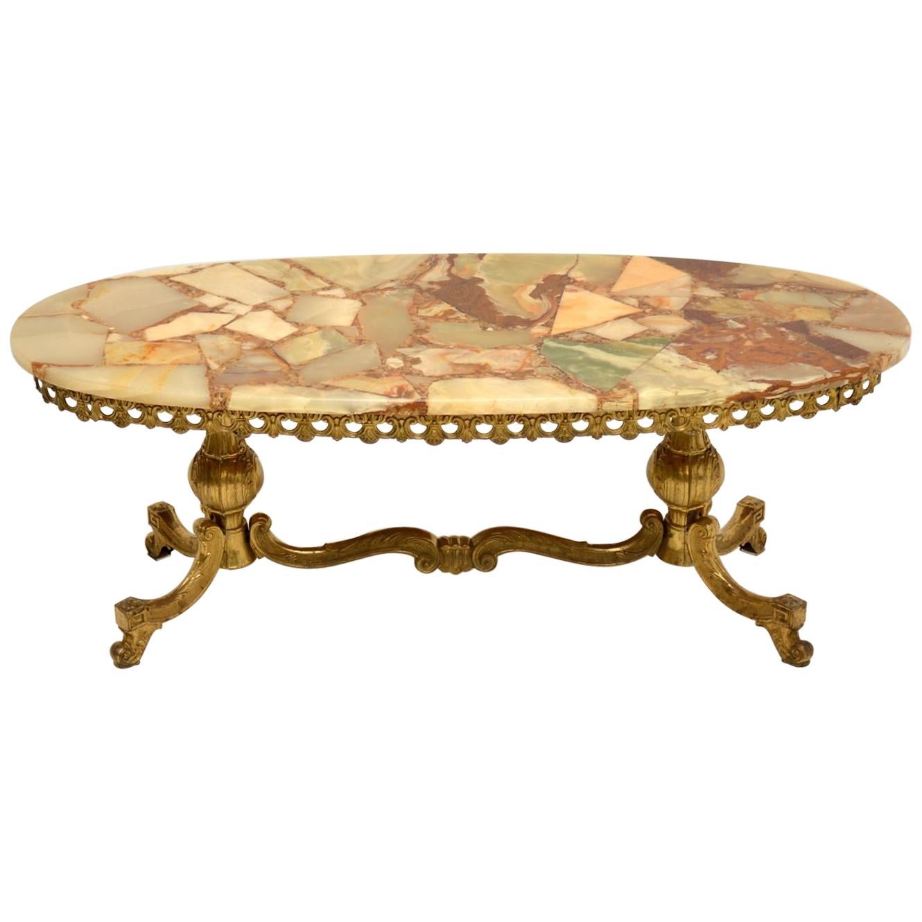 Antique French Style Brass & Onyx Coffee Table
