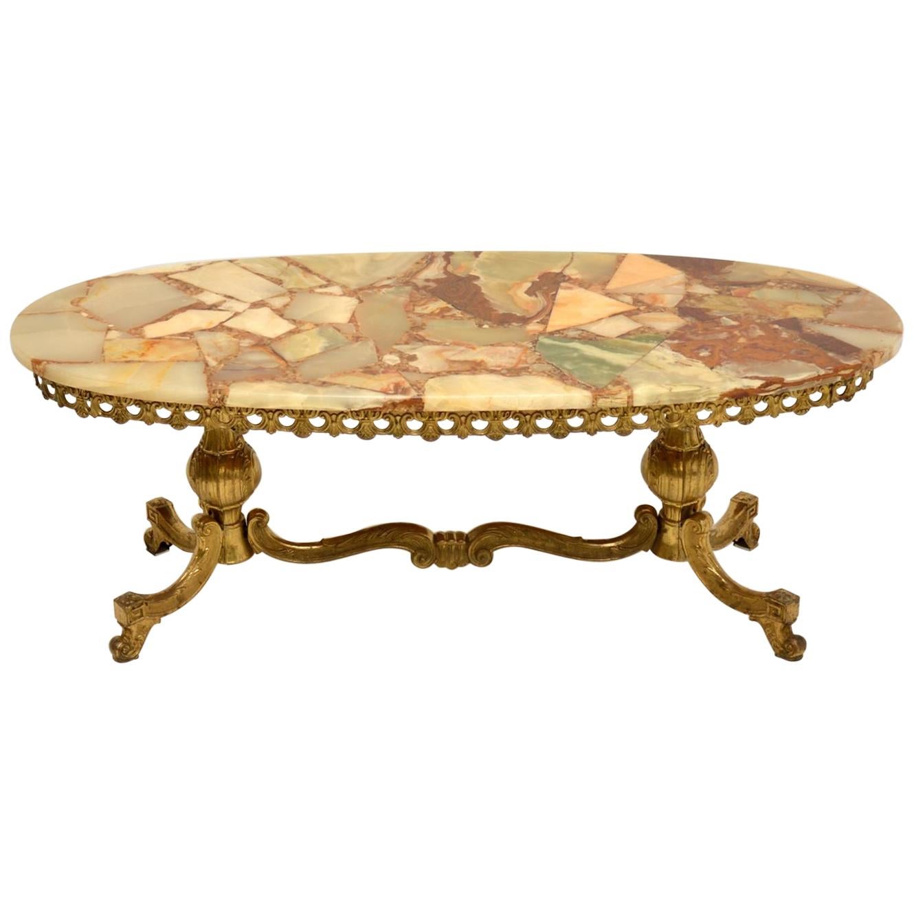 Antique French Style Brass and Onyx Coffee Table at 1stDibs