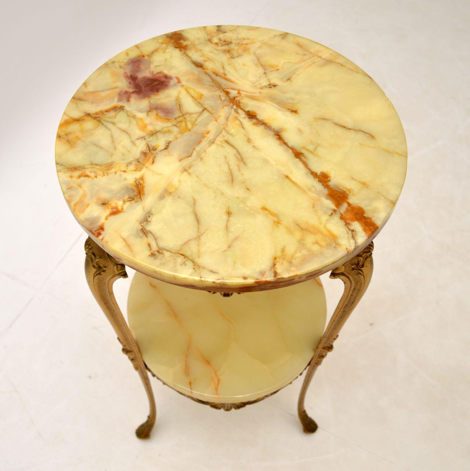 20th Century Antique French Style Brass & Onyx Side Table