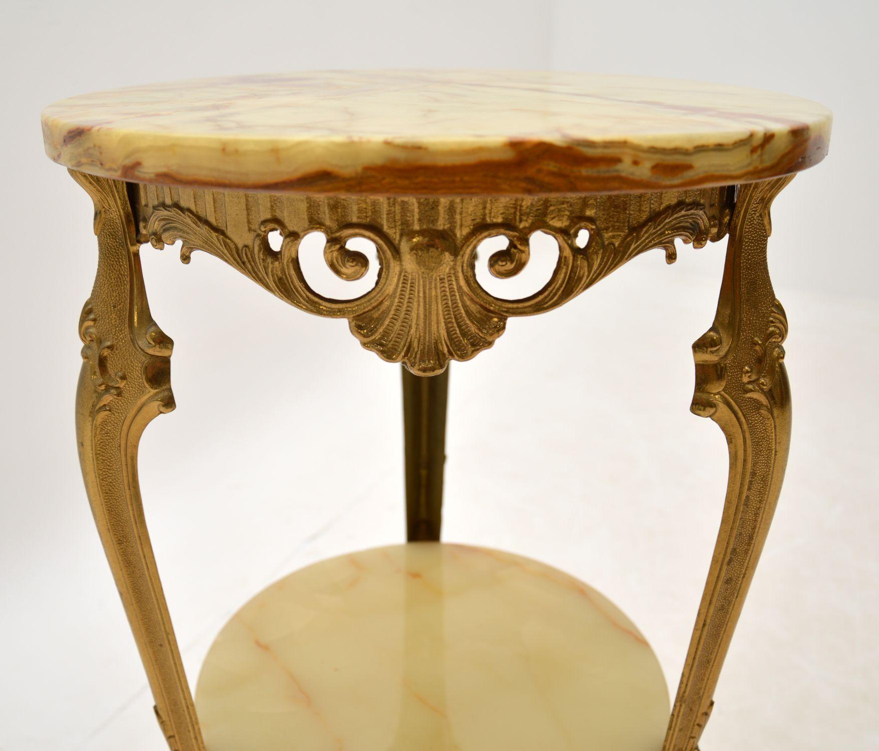 Antique French Style Brass & Onyx Side Table 1