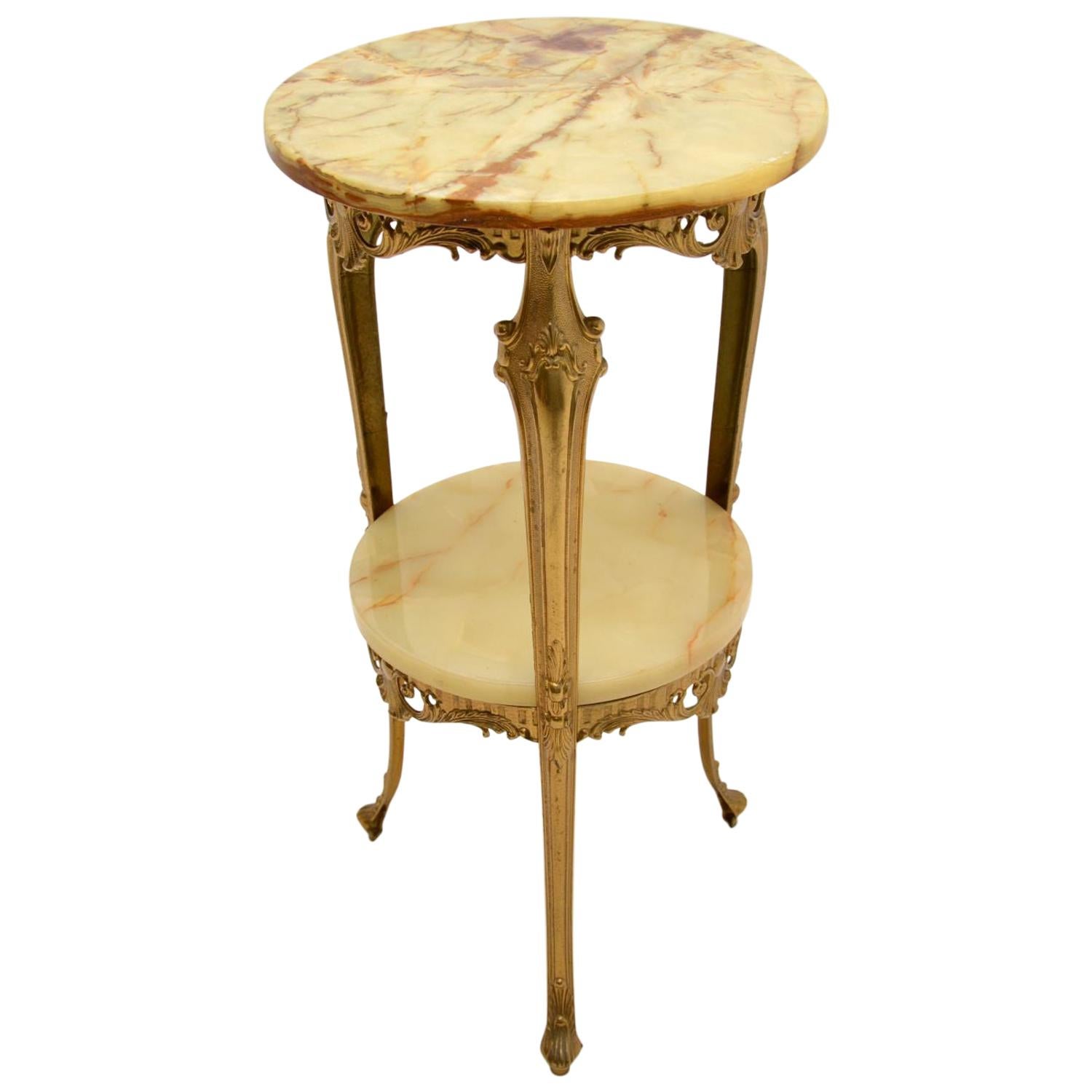 Antique French Style Brass & Onyx Side Table