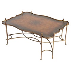 Antique French Style Bronze & Leather Coffee Table, Circa 1930