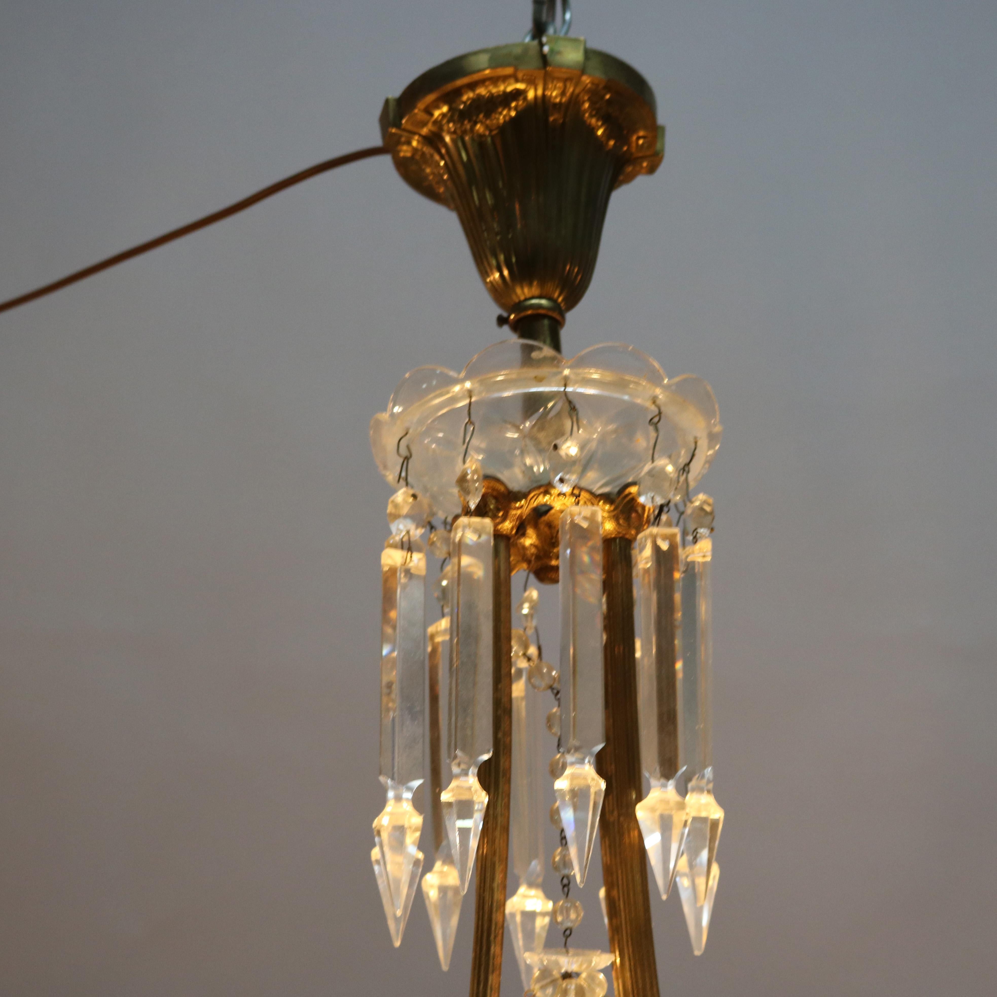 Antique French Style Bronzed Four-Light Chandelier with Draped Crystals, c1920 For Sale 1