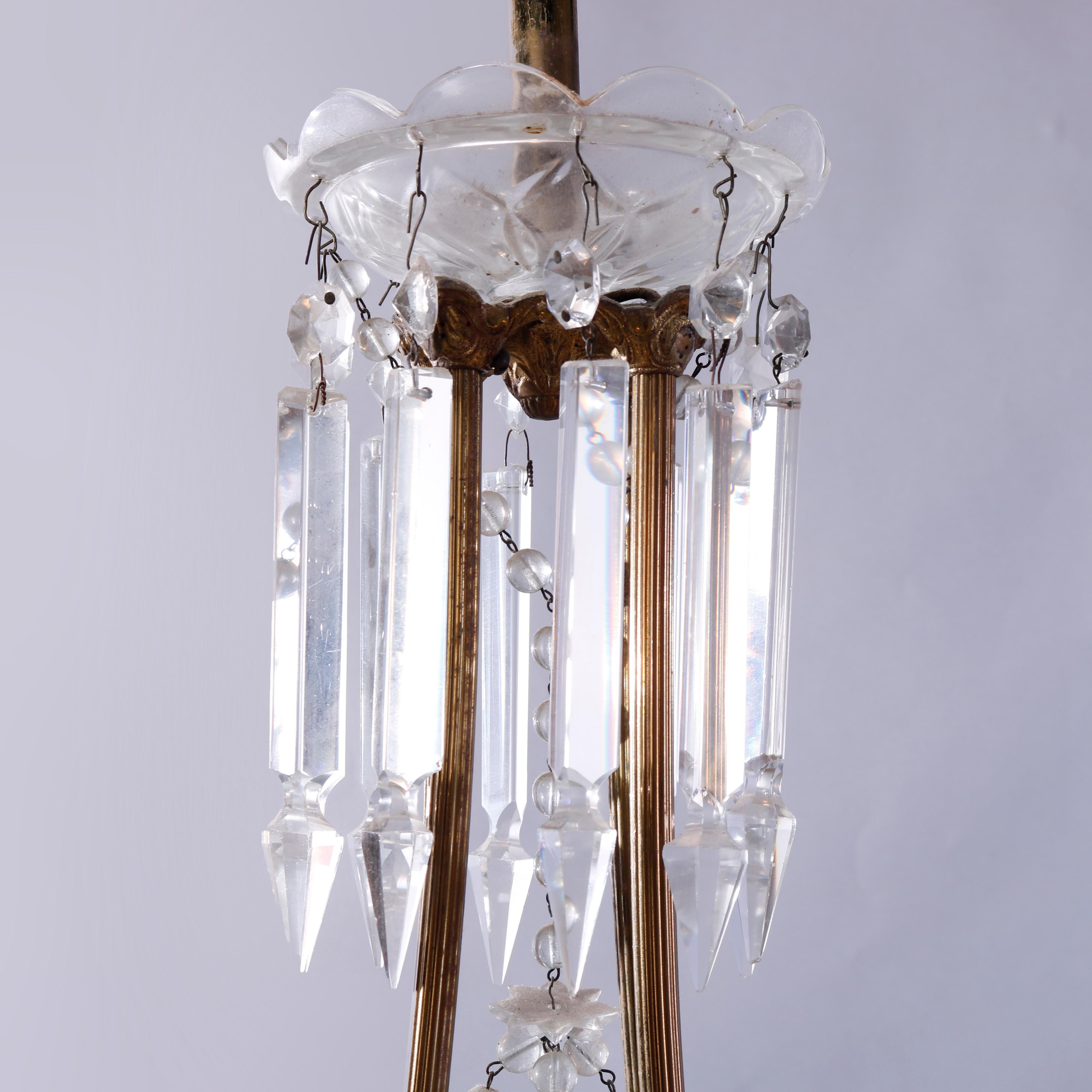 Antique French Style Bronzed Four-Light Chandelier with Draped Crystals, c1920 For Sale 2