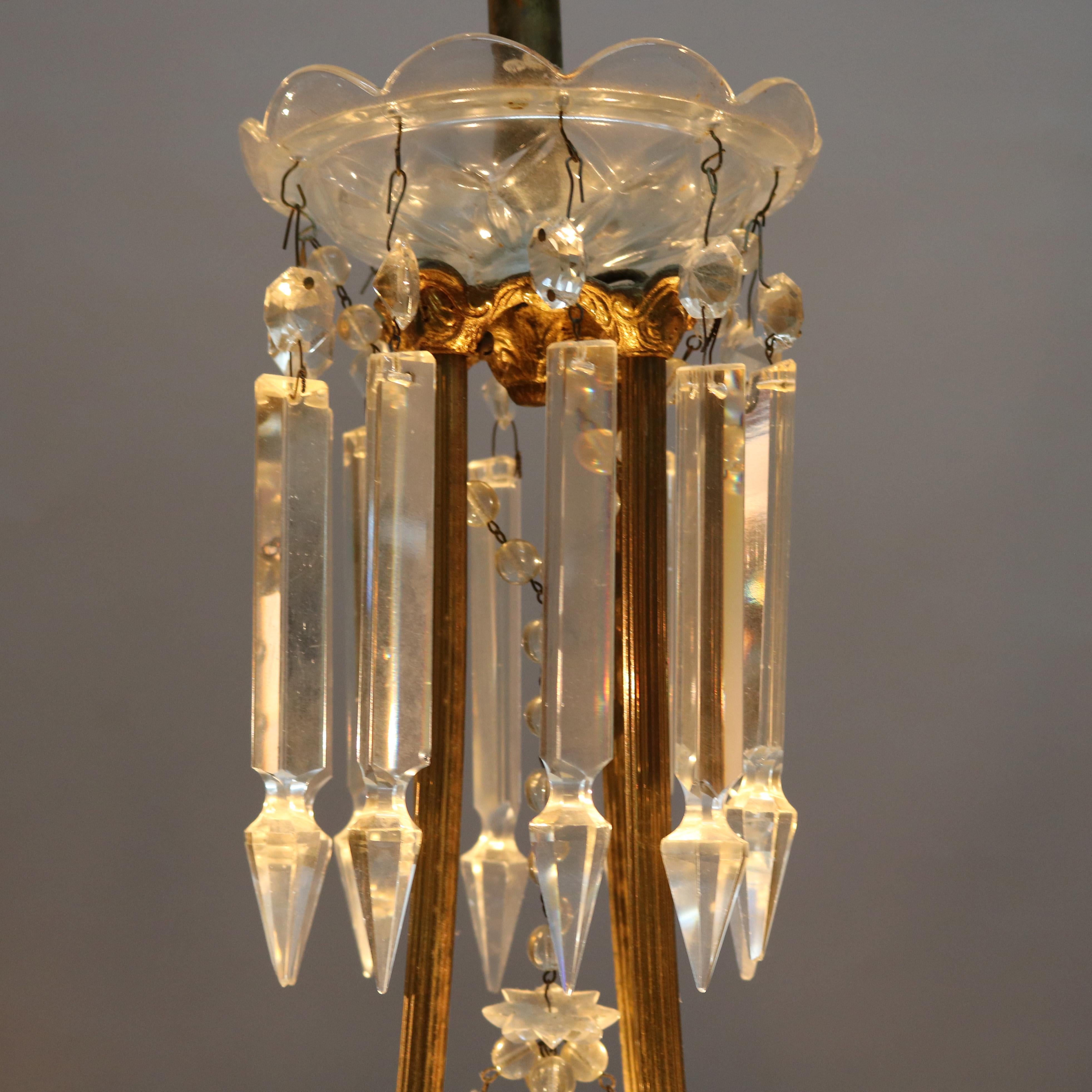 Antique French Style Bronzed Four-Light Chandelier with Draped Crystals, c1920 For Sale 3