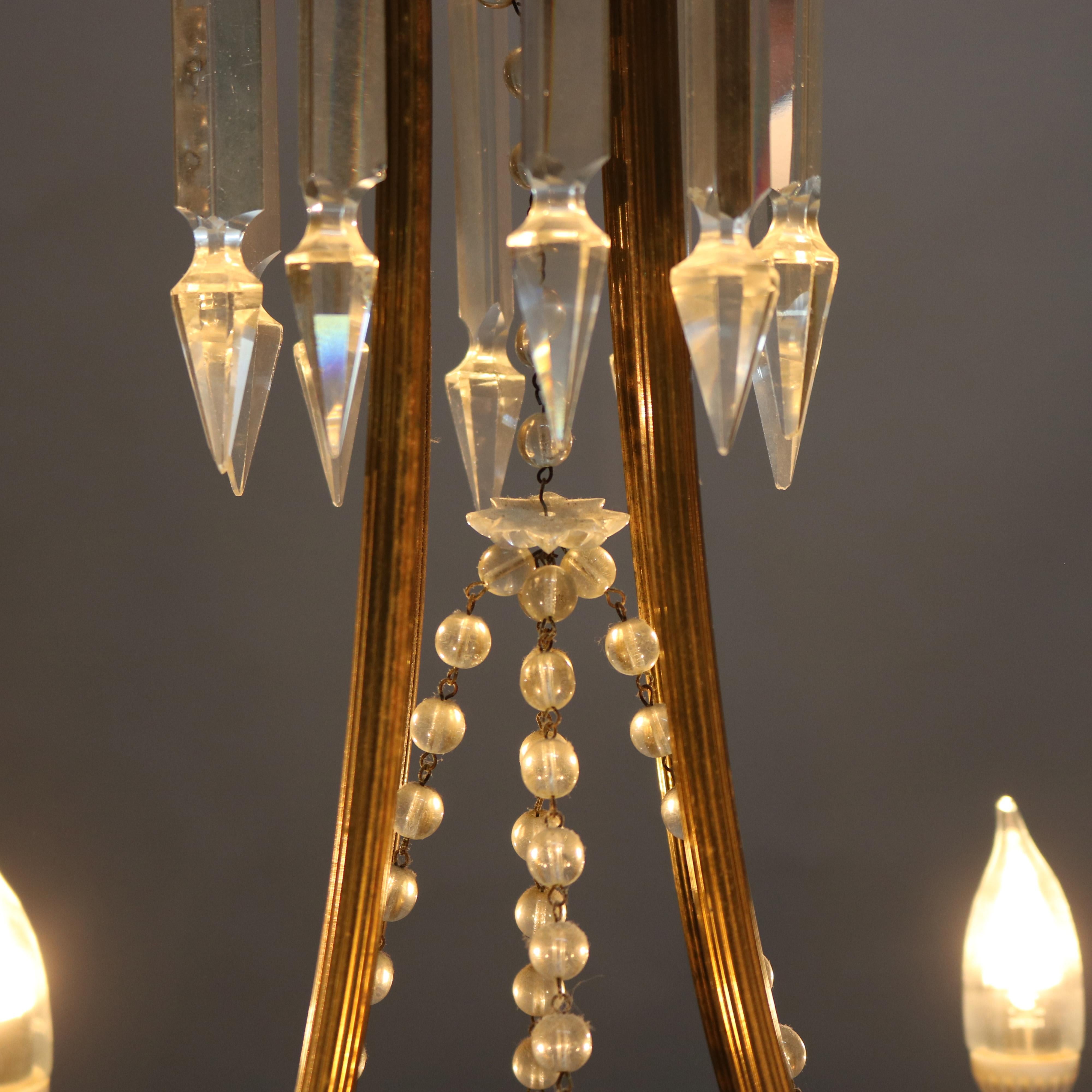 Antique French Style Bronzed Four-Light Chandelier with Draped Crystals, c1920 In Good Condition For Sale In Big Flats, NY
