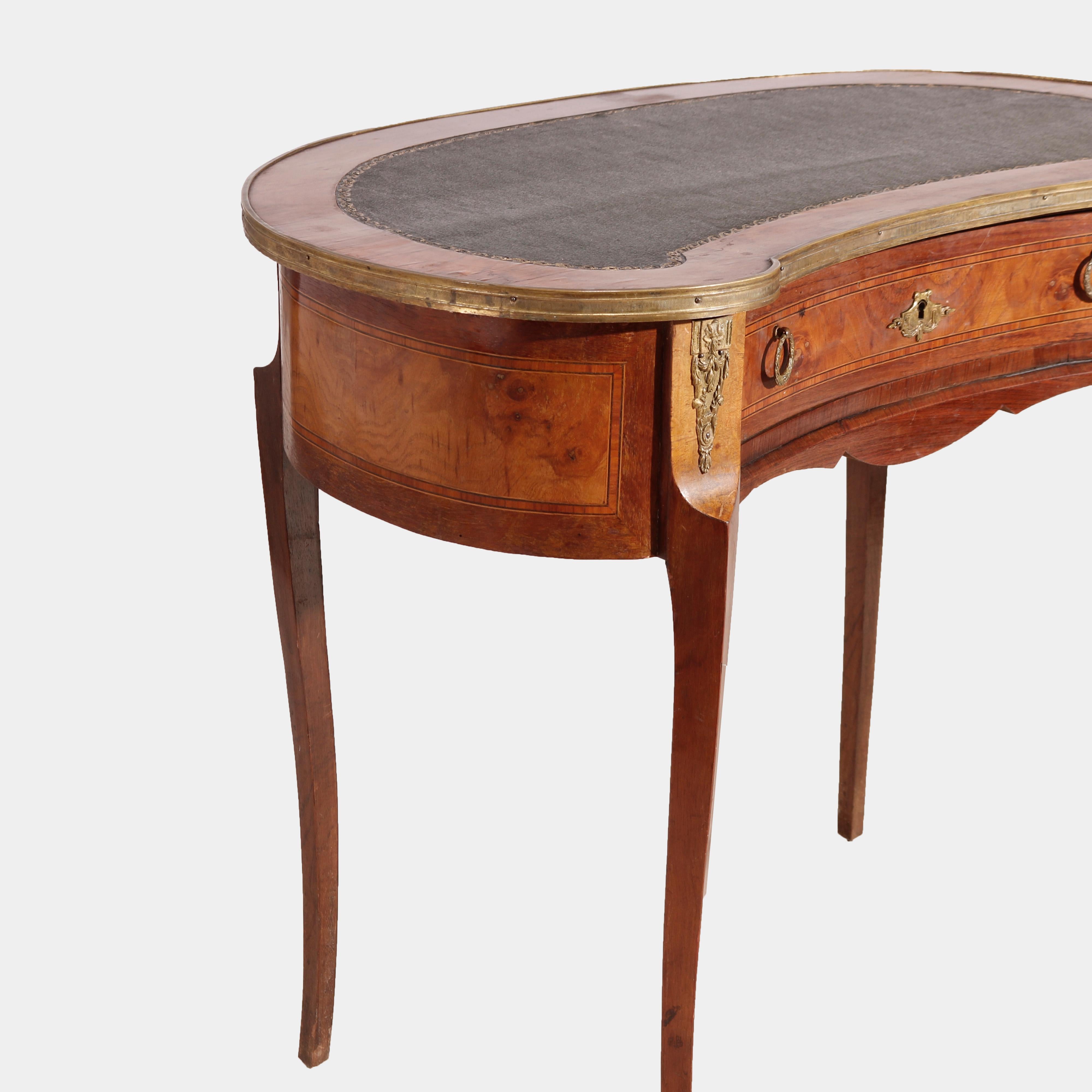 Antique French Style Burled Walnut Kidney Shaped Ladies Desk, 19th Century 12