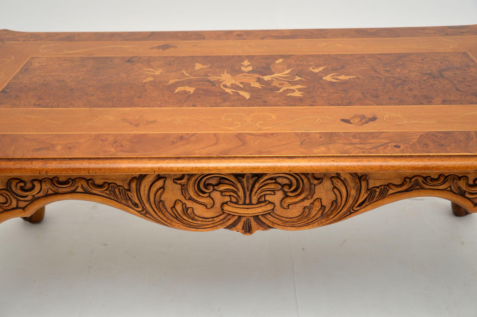 Antique French Style Burr Walnut Inlaid Marquetry Coffee Table 3