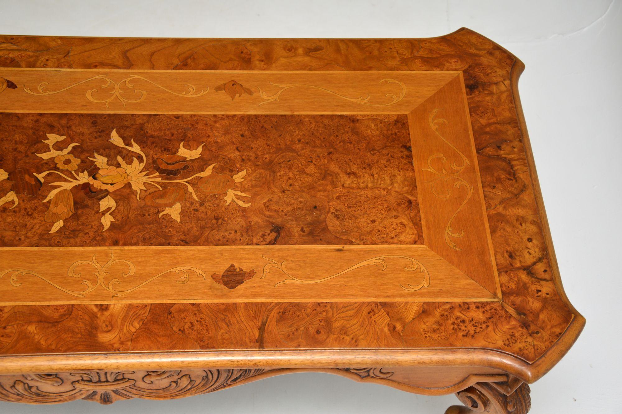 Antique French Style Burr Walnut Inlaid Marquetry Coffee Table In Good Condition In London, GB