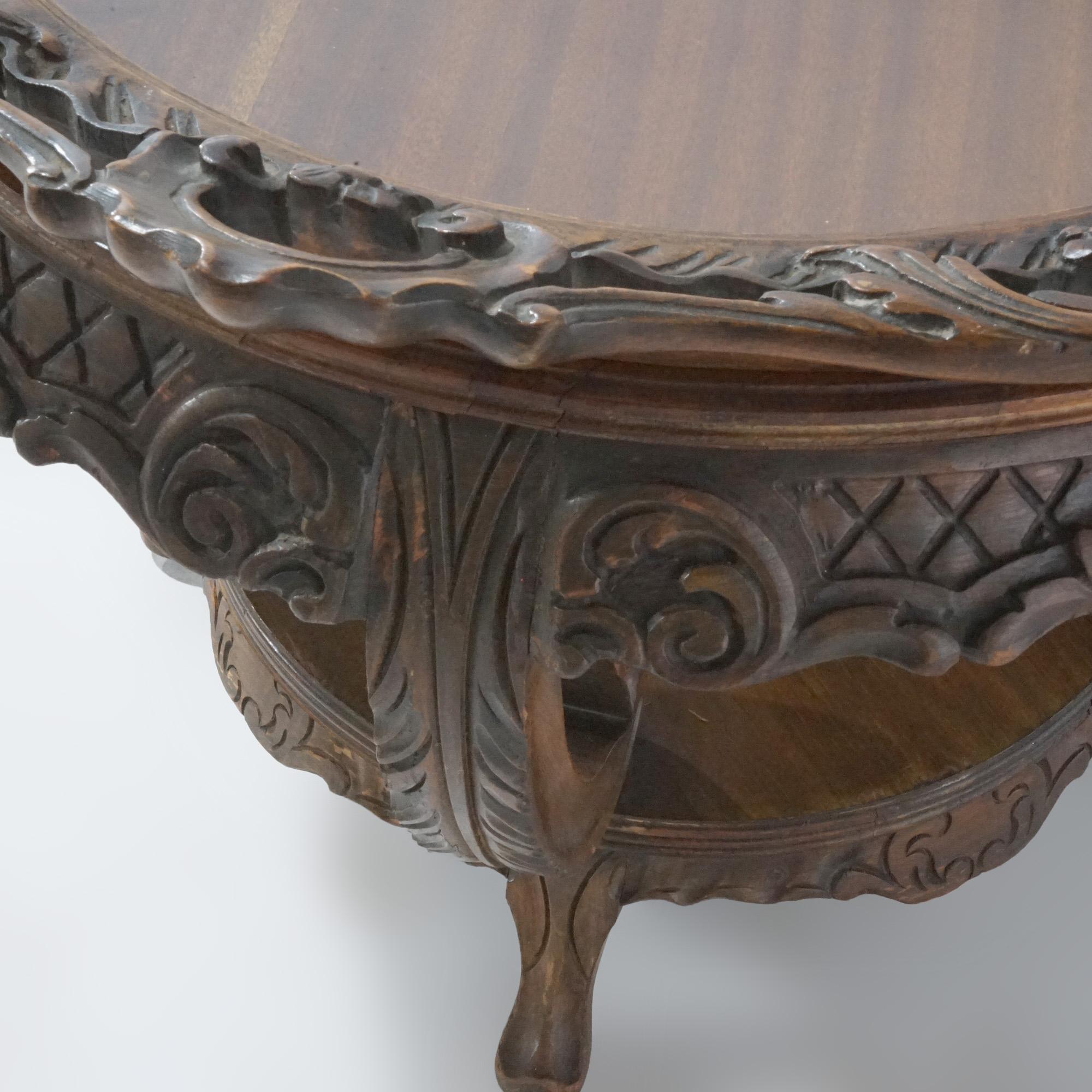 Antique French Style Carved Mahogany & Marquetry Inlay Tray Top Side Table C1920 For Sale 8