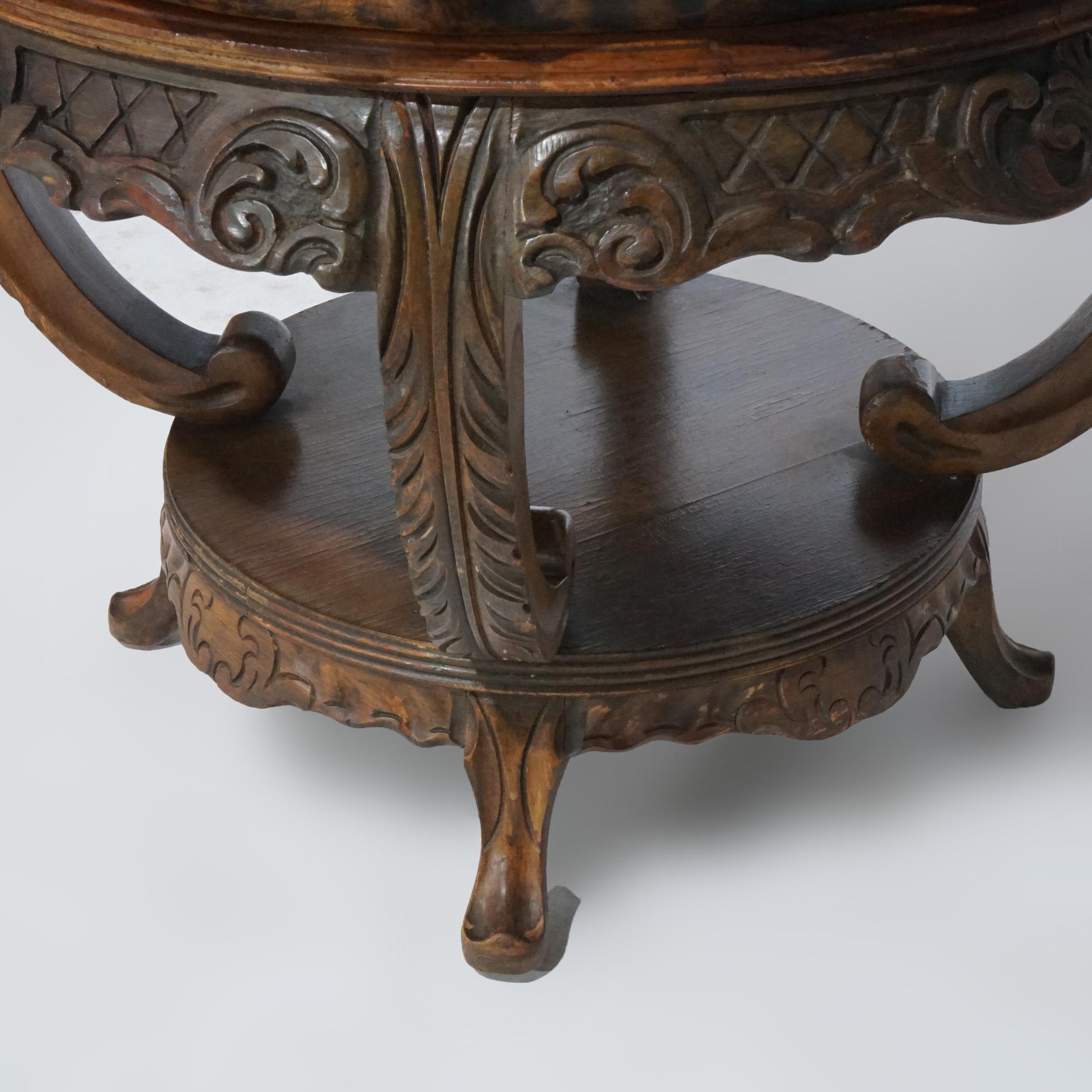 Antique French Style Carved Mahogany & Marquetry Inlay Tray Top Side Table C1920 For Sale 9
