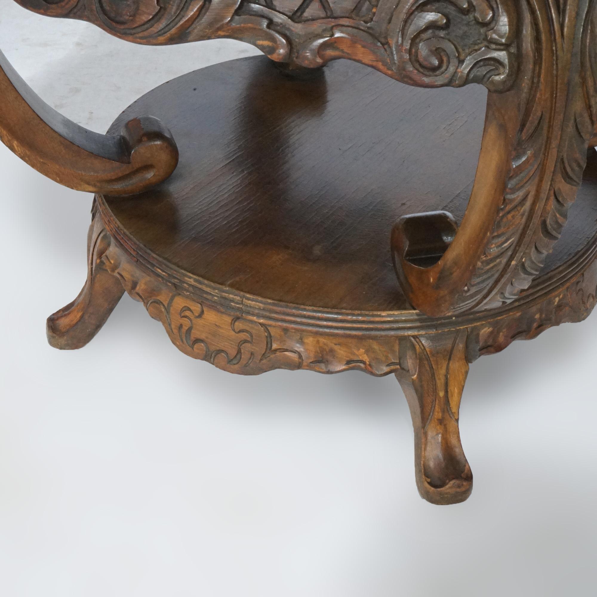Antique French Style Carved Mahogany & Marquetry Inlay Tray Top Side Table C1920 For Sale 10