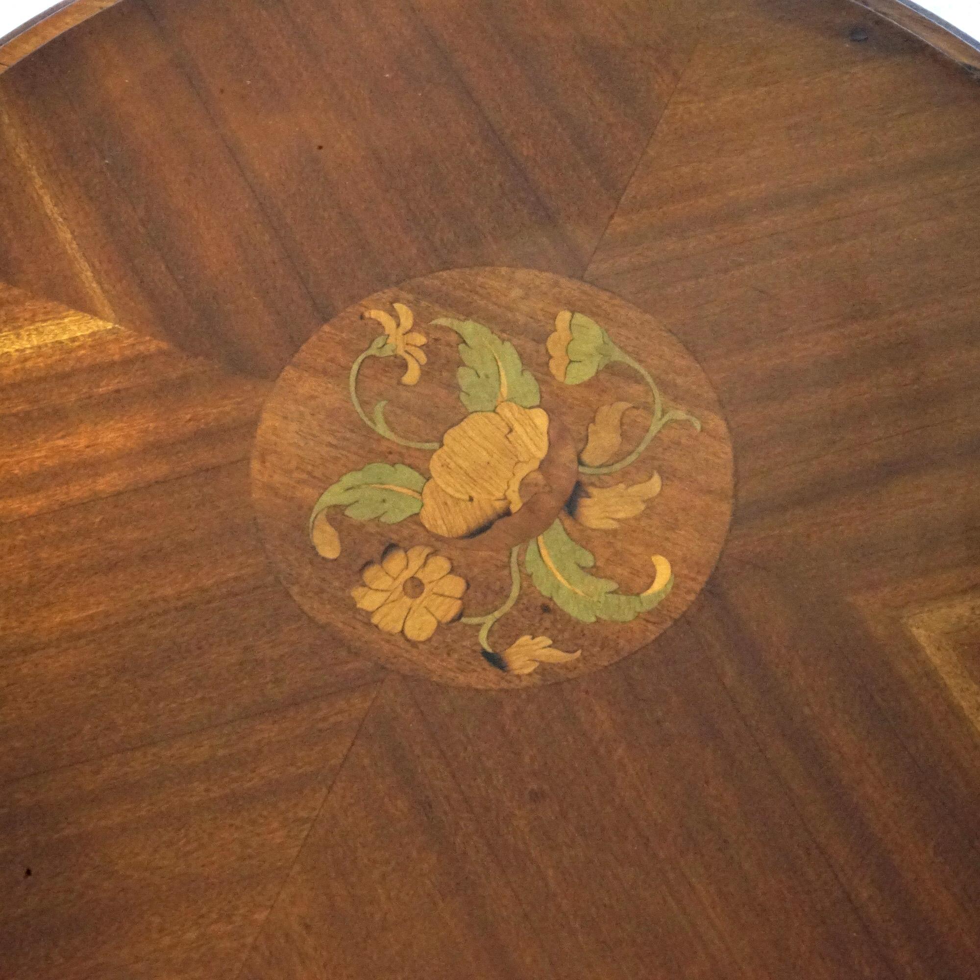 Antique French Style Carved Mahogany & Marquetry Inlay Tray Top Side Table C1920 For Sale 2