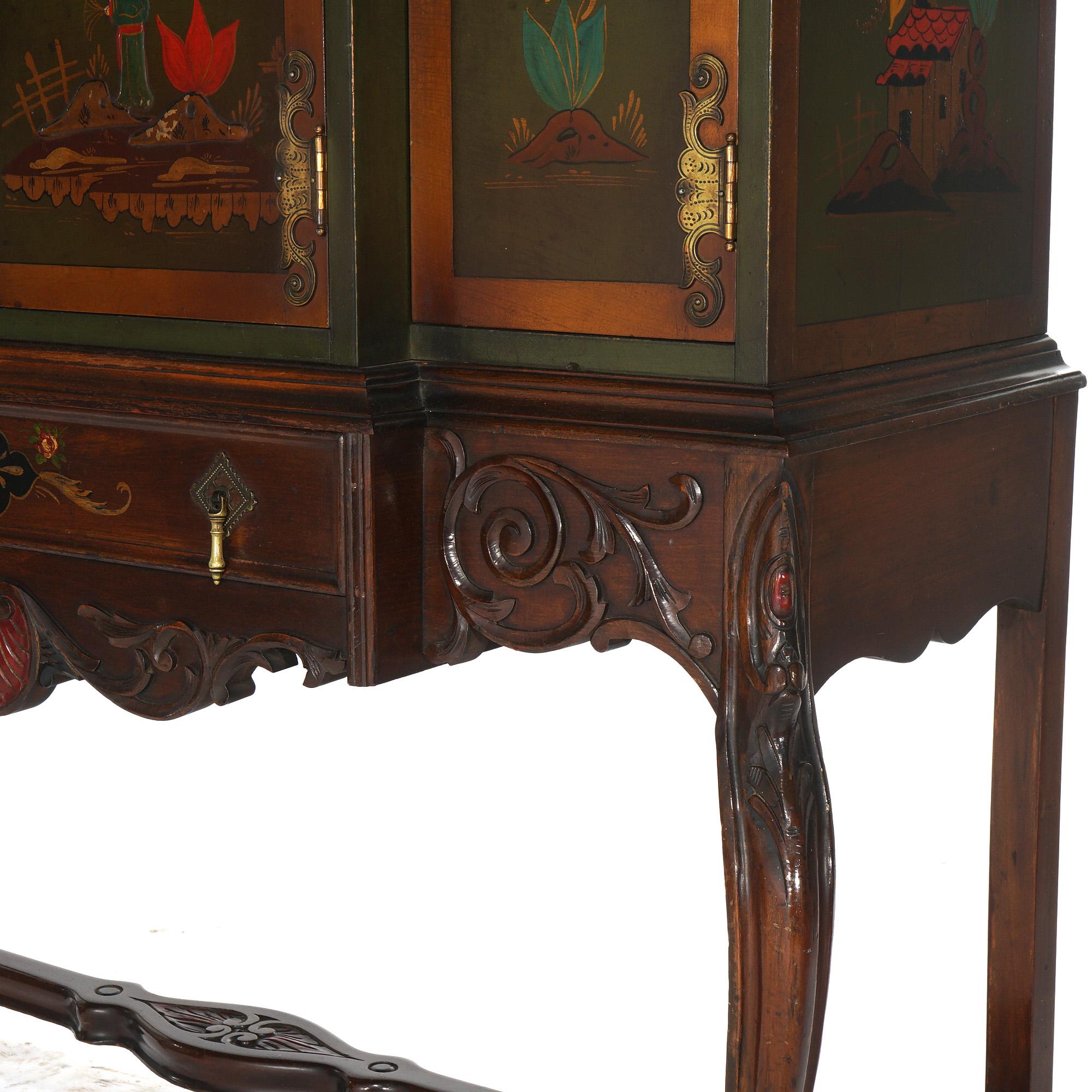 Ancien style français sculpté en acajou polychromé décoré de chinoiserie Bon état - En vente à Big Flats, NY