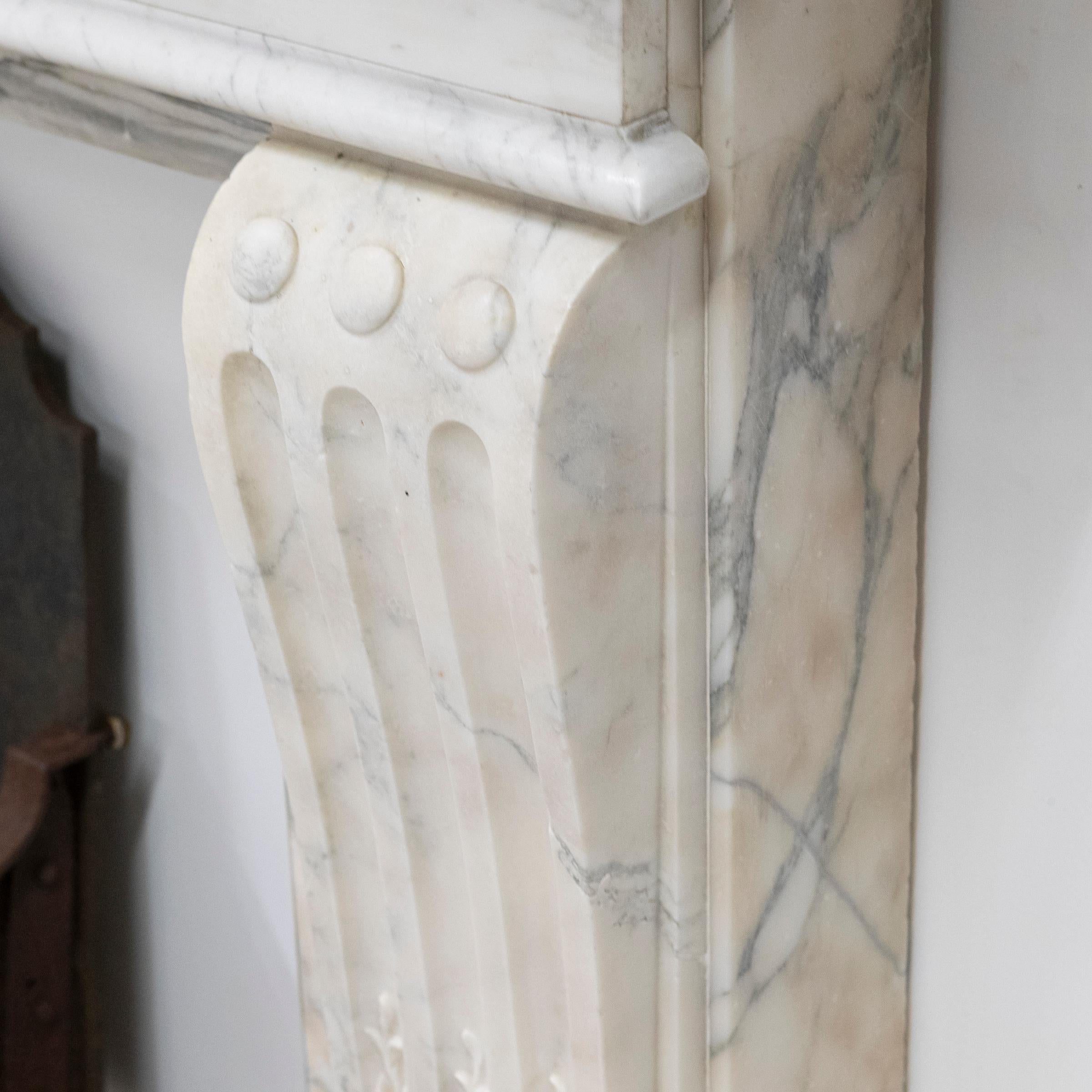 Antique French Style Carved Marble Fireplace For Sale 12