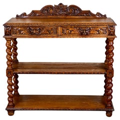 Antique French Style Carved Oak Green Man Dessert Buffet c. Late 19th Century