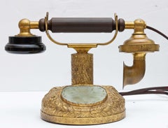 Antique French Style  Chased Repoussé Gilt Telephone with Carved Jade Inset
