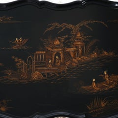 Antique French Style Chinoiserie Gilt Decorated Ebonized Low Tea Table C1930