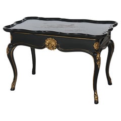  Antique French Style Chinoiserie Gilt Decorated Ebonized Low Tea Table C1930