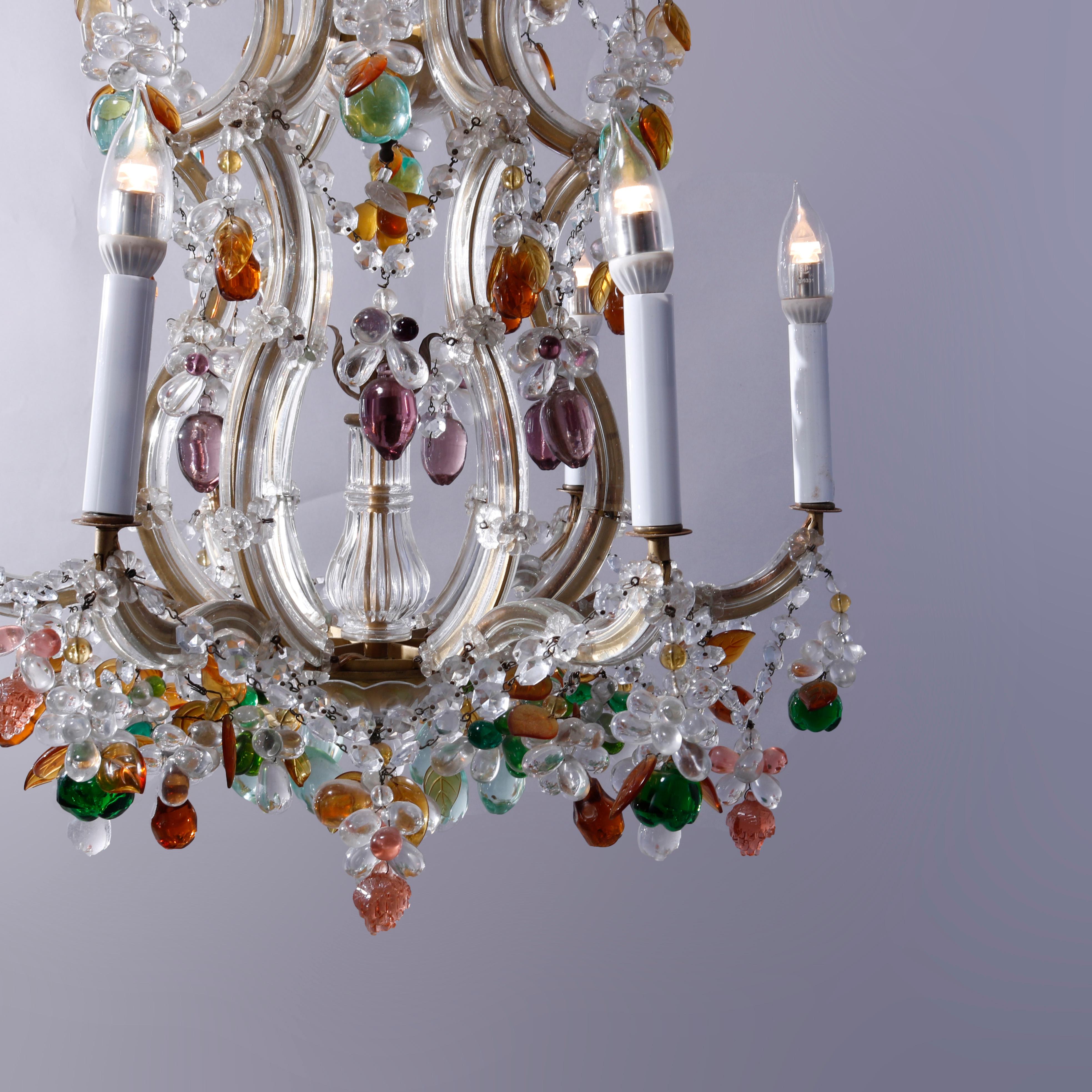 20th Century Antique French Style Crystal Chandelier with Polychromed Prisms, circa 1940