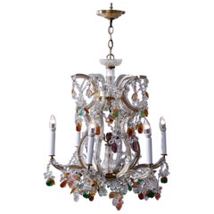 Antique French Style Crystal Chandelier with Polychromed Prisms, circa 1940 Antique French Style Crystal Chandelier with Polychromed Prisms, circa 1940
