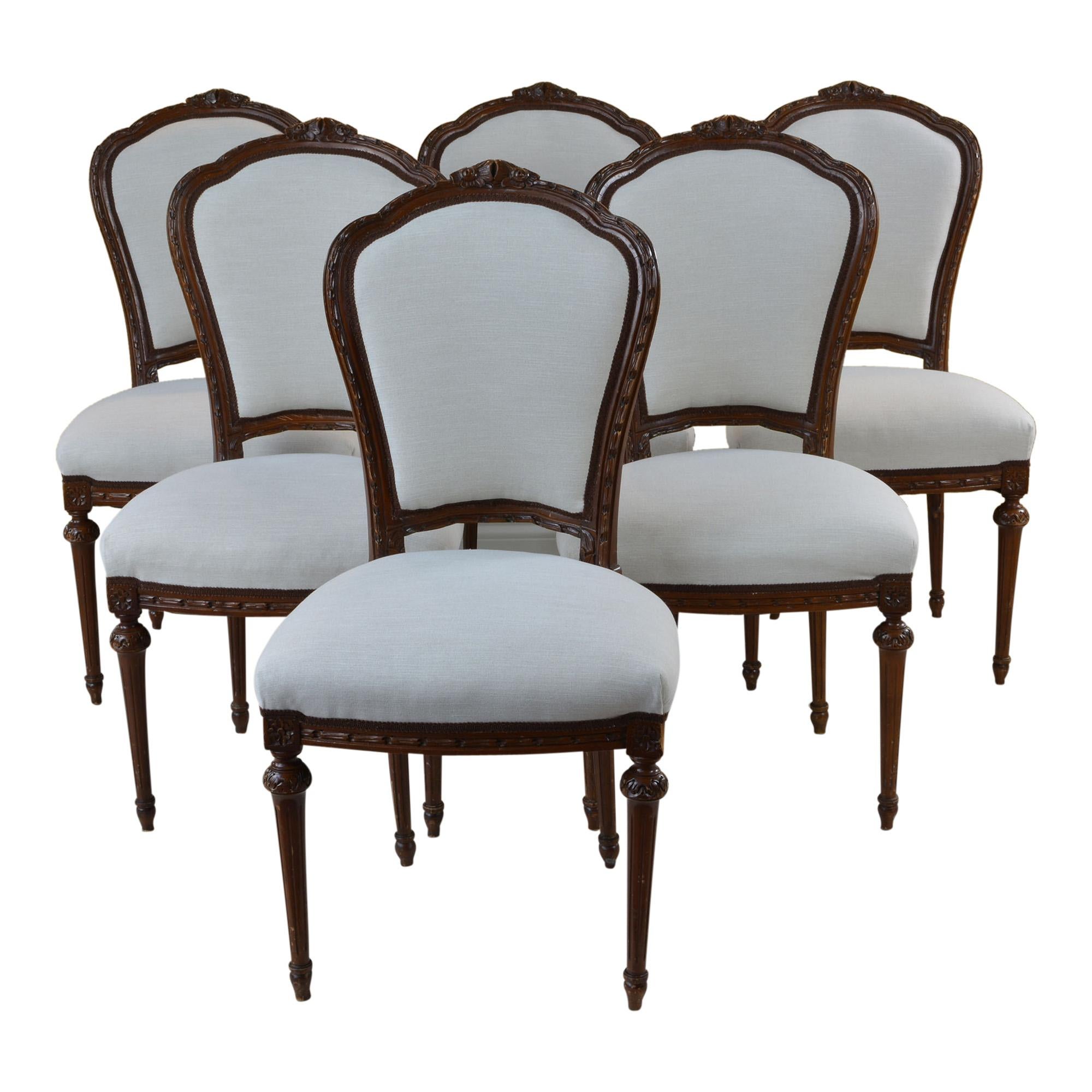 Antique French Style Dining Chair Taupe Set of Six