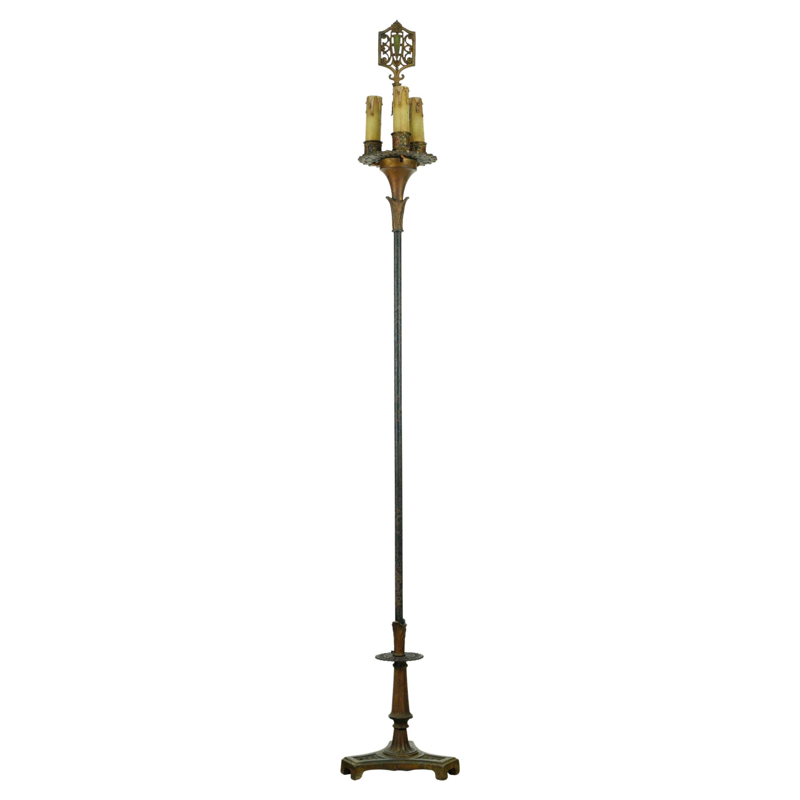 Antique French Style  Floor Lamp w 3 Candle Lights For Sale