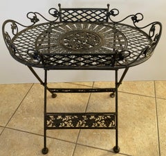 Antique French Style Foldes Wrought Iron Garden Table with Grapevine Motif