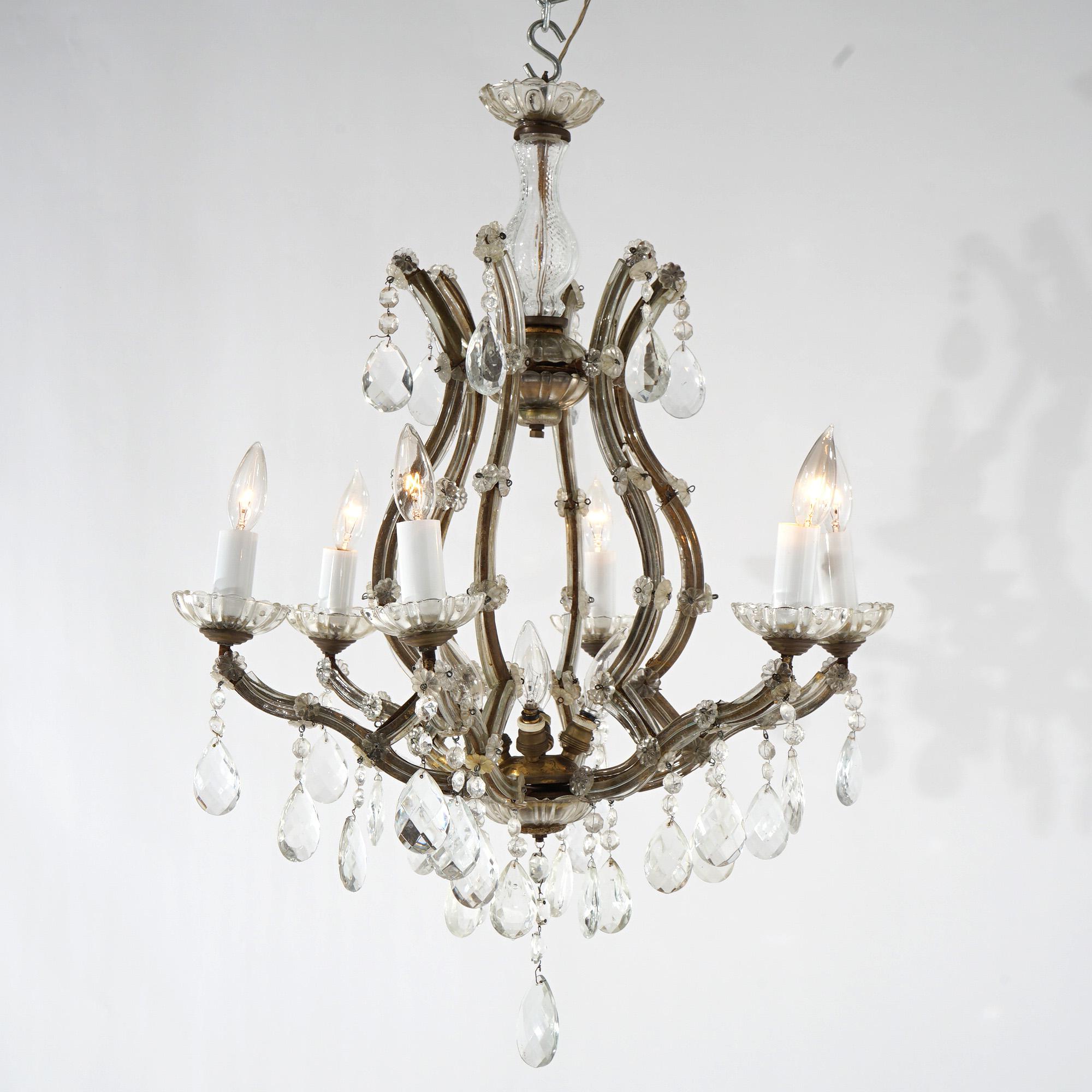 Antique French Style Gilt Metal & Crystal Chandelier Circa 1940 For Sale 10