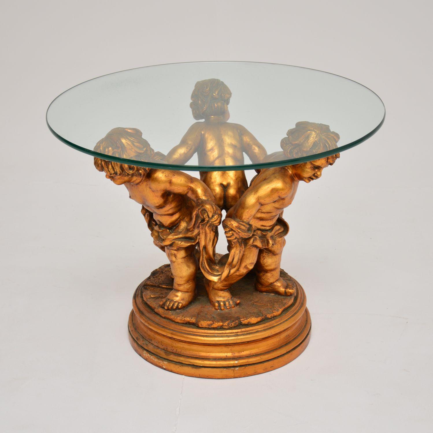 Antique French Style Gilt Wood Cherub Coffee Table In Good Condition In London, GB