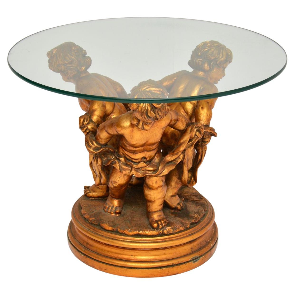 Antique French Style Gilt Wood Cherub Coffee Table