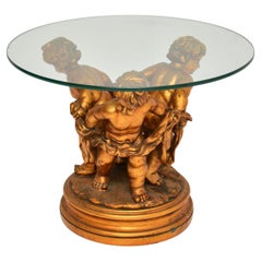Antique French Style Gilt Wood Cherub Coffee Table