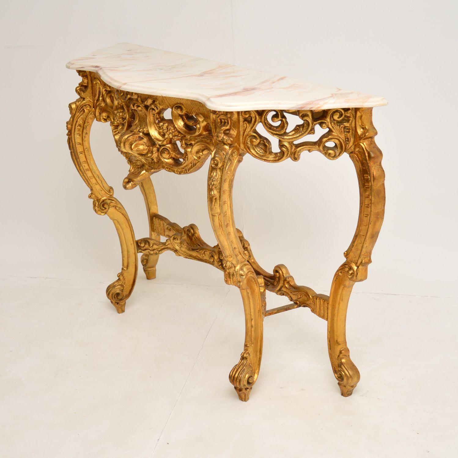 Rococo Antique French Style Gilt Wood Console Table