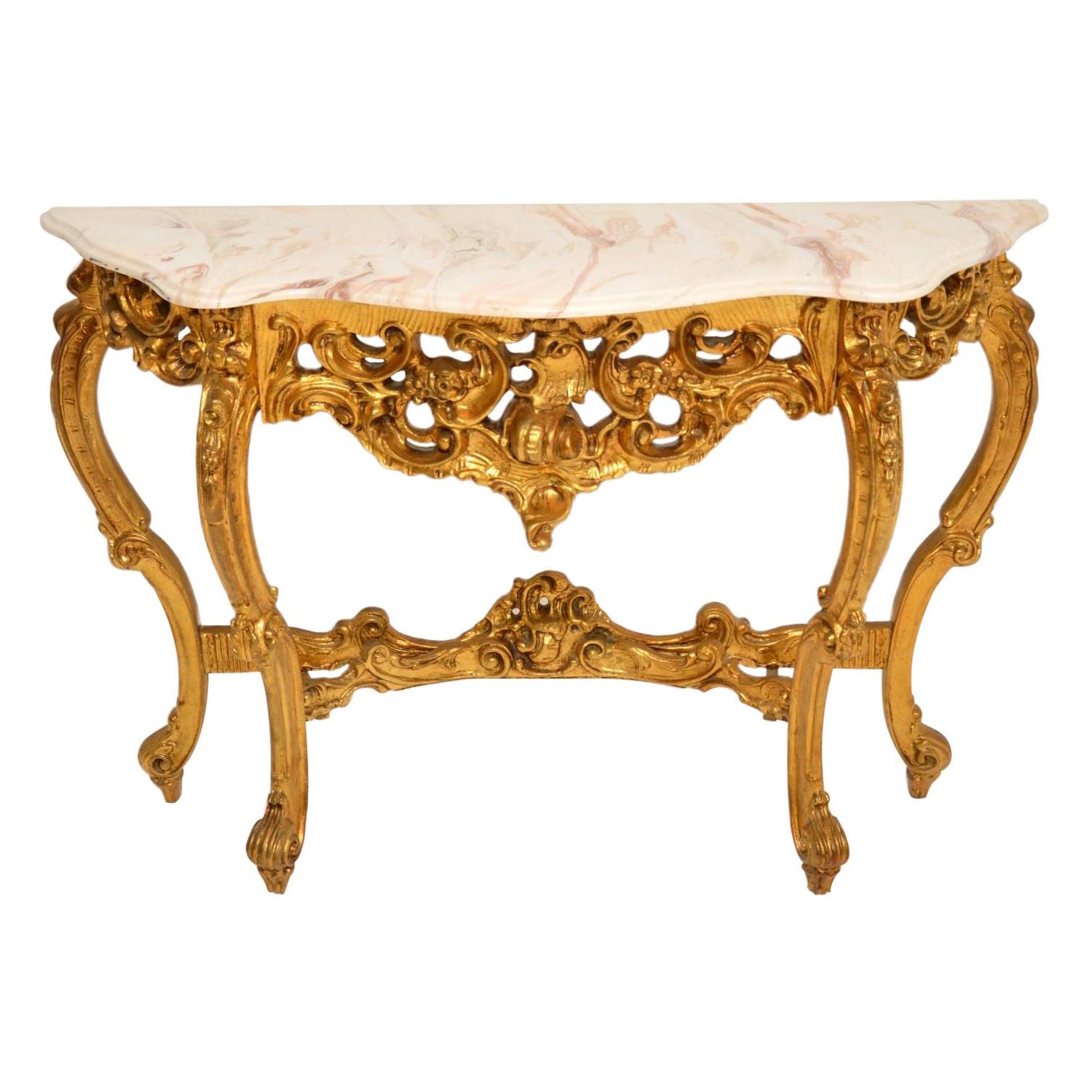 Antique French Style Gilt Wood Console Table