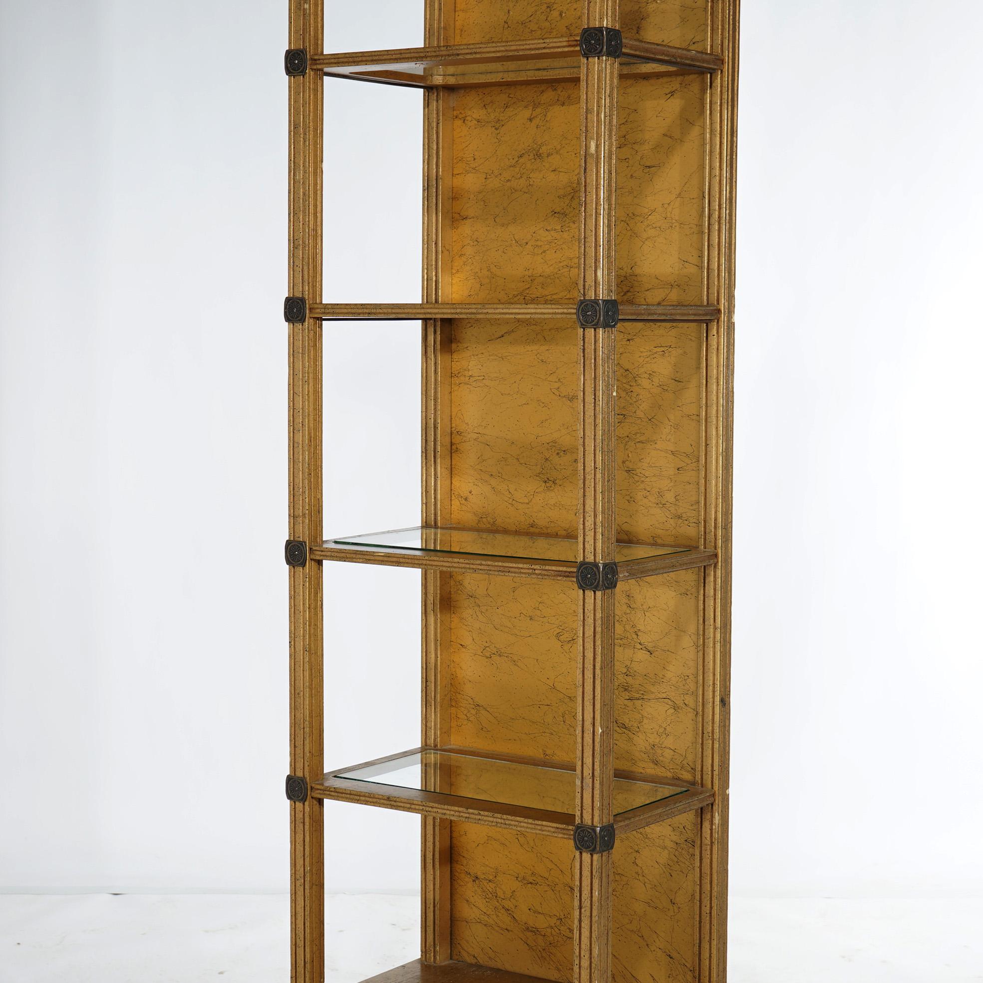 Wood Antique French Style Giltwood Five-Shelf Lighted Open Display Cabinet 20thC For Sale