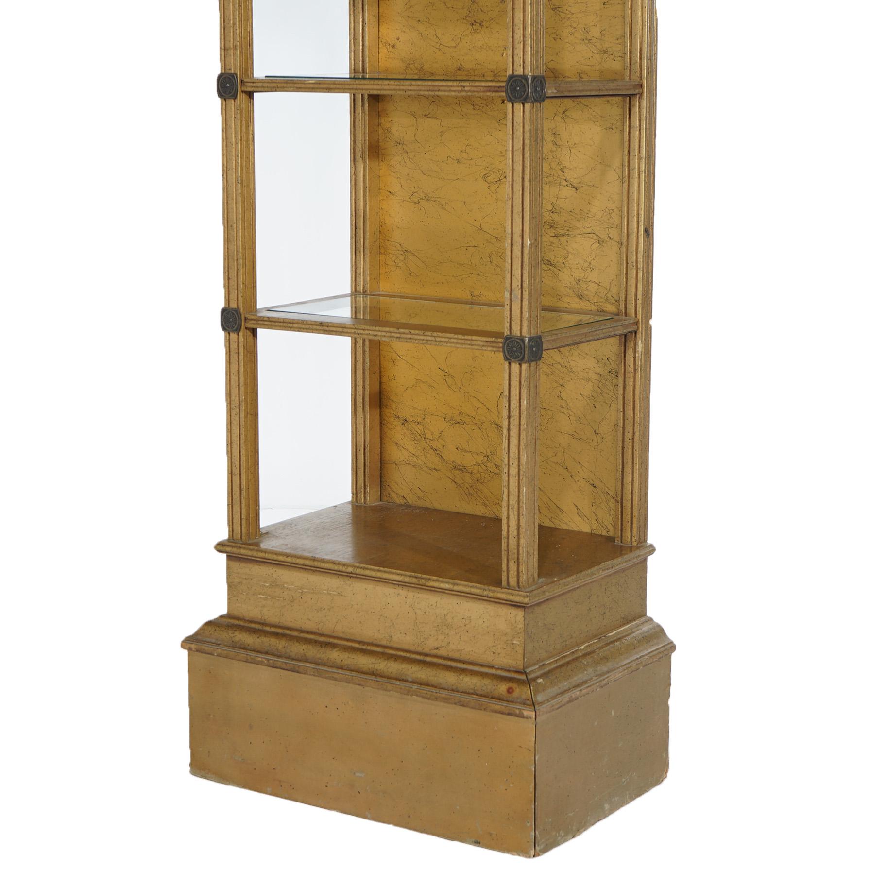 Antique French Style Giltwood Five-Shelf Lighted Open Display Cabinet 20thC For Sale 1