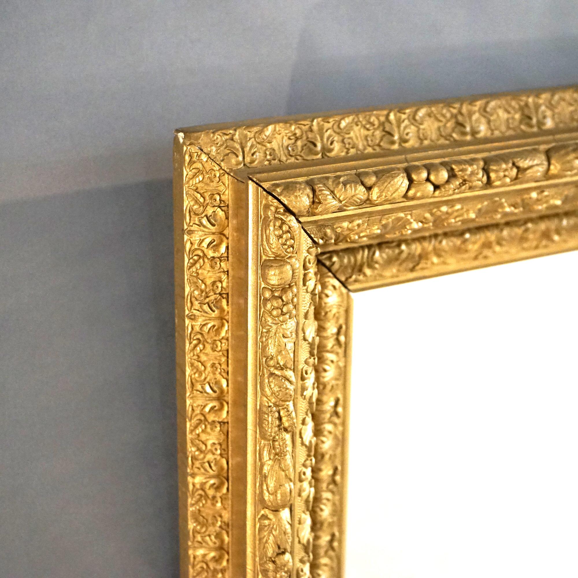 Antique French Style Giltwood Over Mantel Mirror; Fruit, Nut & Foliate; C1890 9