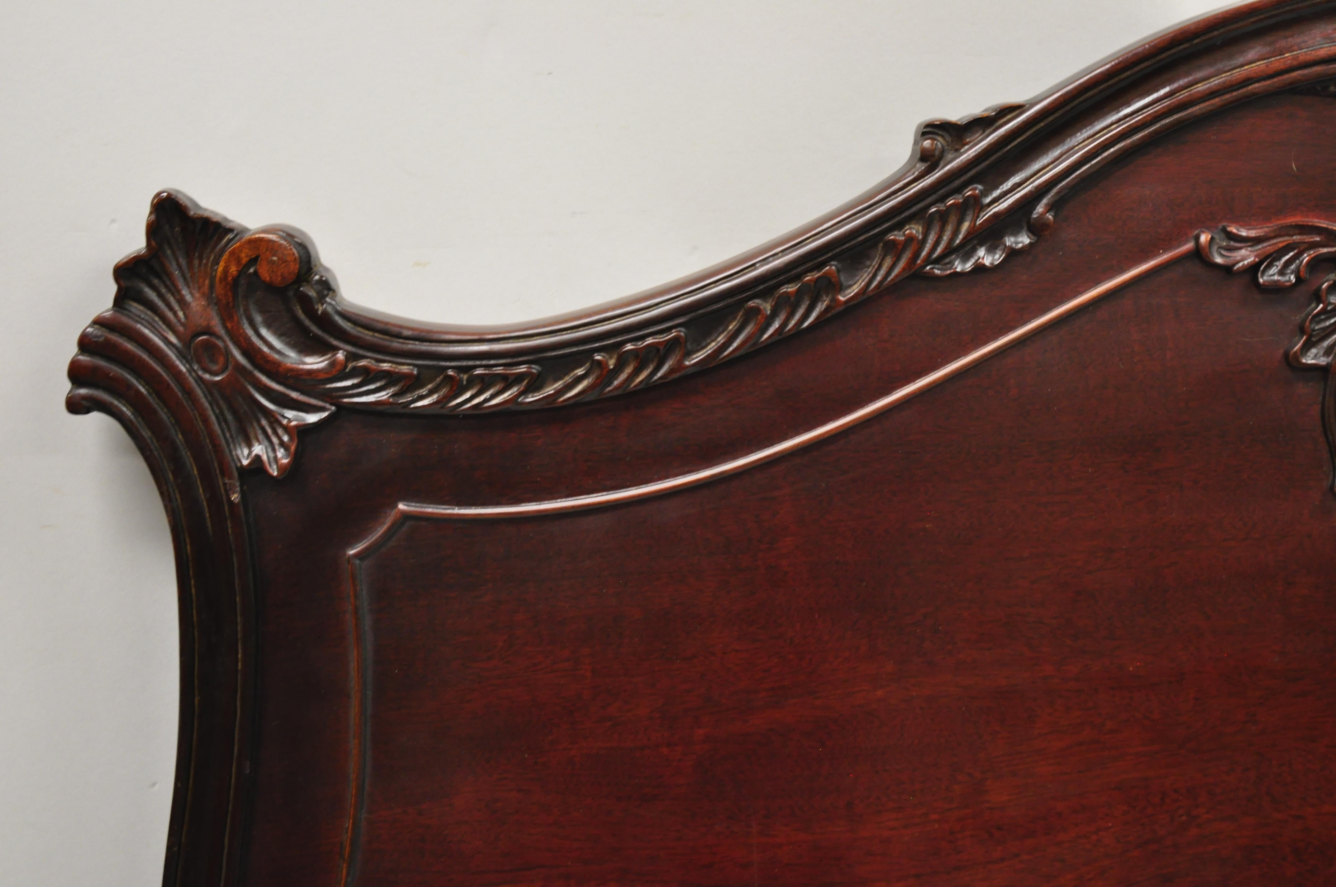 North American Antique French Style Hollywood Regency Carved Mahogany Full Size Bed Headboard