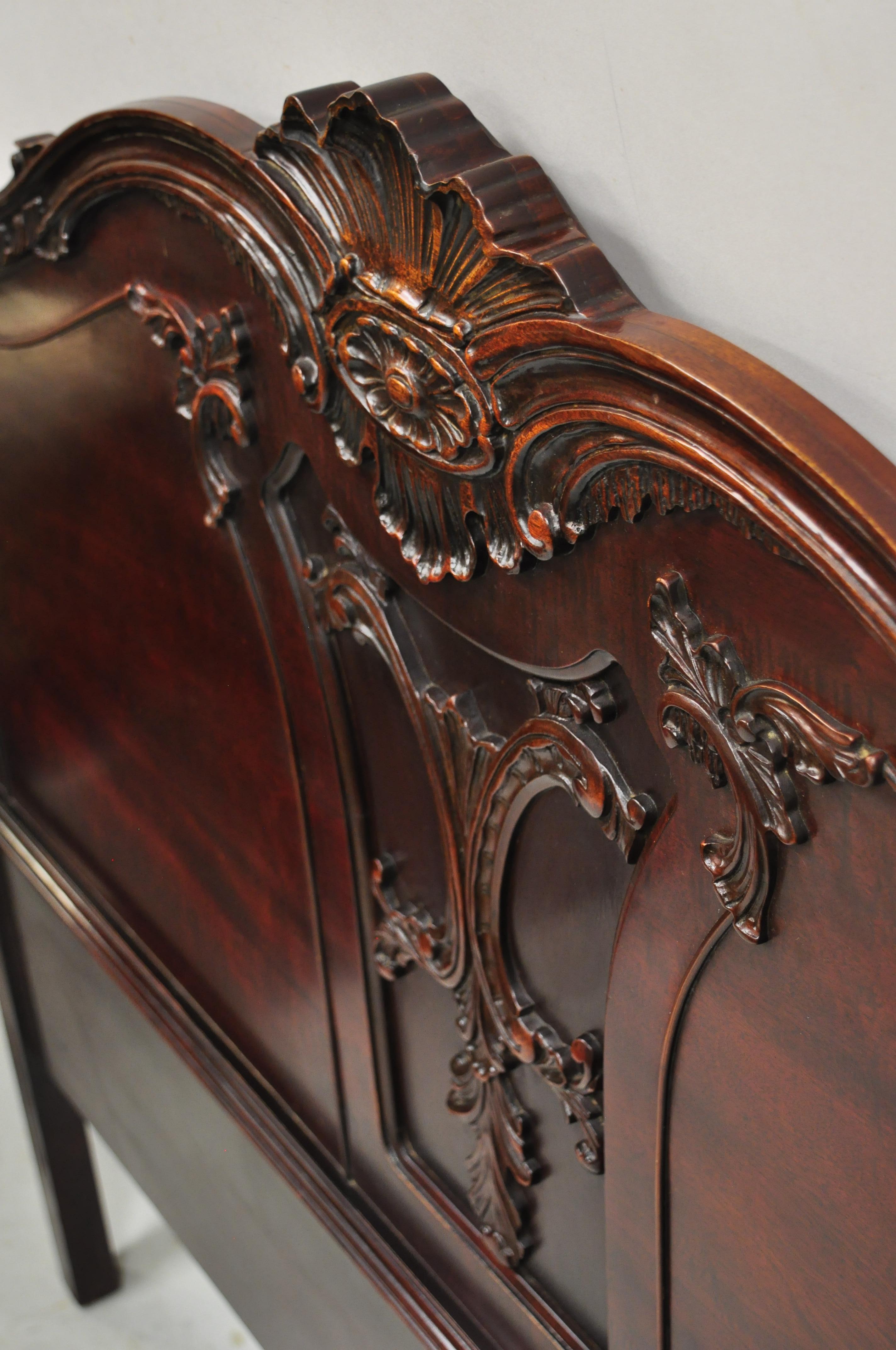 Antique French Style Hollywood Regency Carved Mahogany Full Size Bed Headboard In Good Condition In Philadelphia, PA